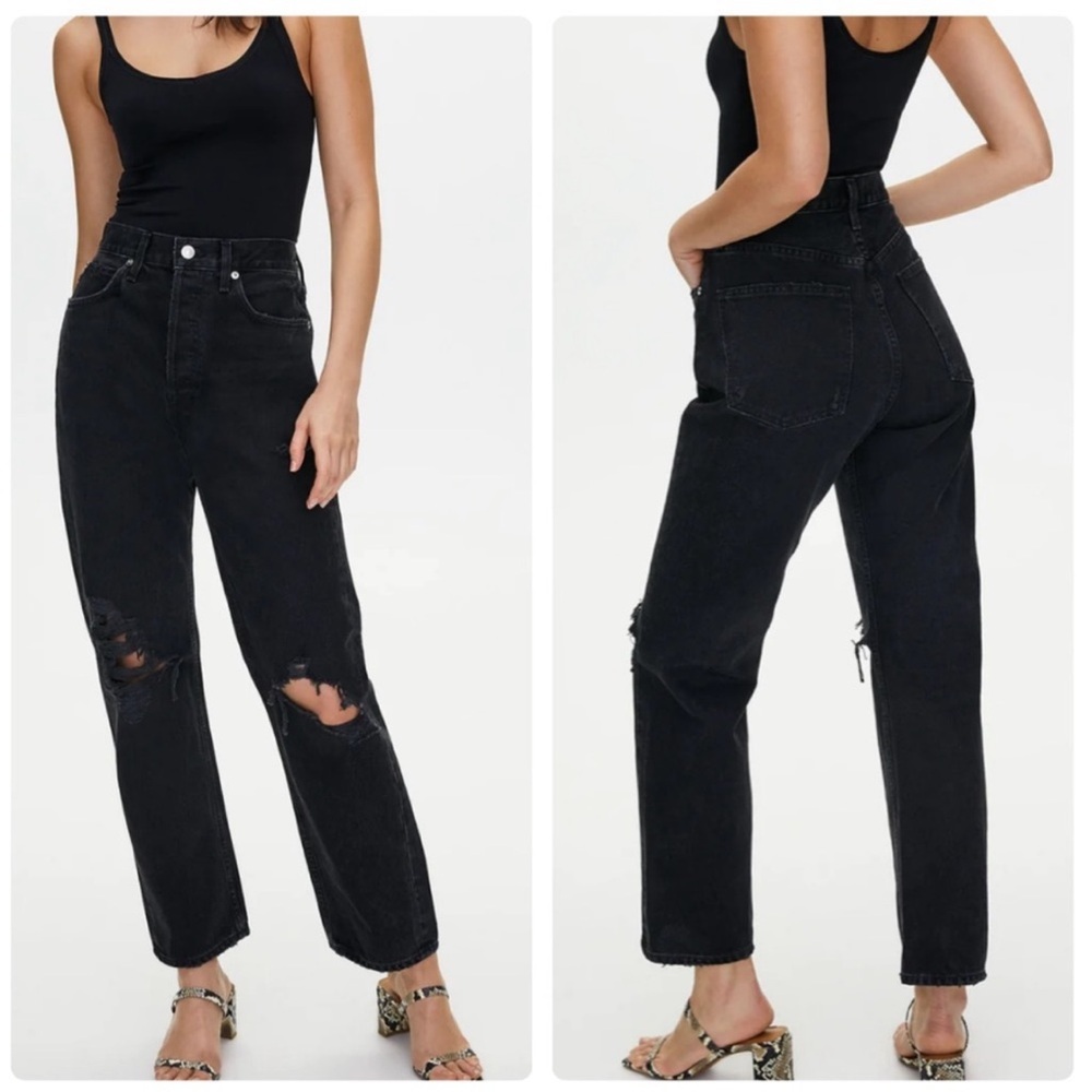 Aritzia AGOLDE 90s High Rise Distressed Black Wash Jeans Size 26